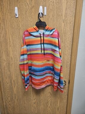 Colorful Striped Waffle-Knit Hoodie - Multicolor